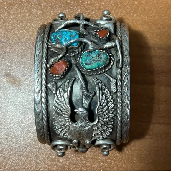 VTG Native American Navajo Ornate Sterling Silver Cuff Bracelet Signed 148.8g